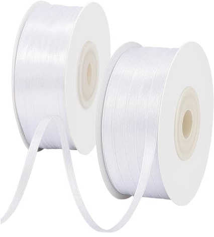 3mm x 91m Geschenkband Weiß, 2 Rollen Satinband Weiß 3mm, Hochzeit Geburtstag Dekoband Stoffband, Schleifenband Weiss für Geschenkverpackung, Hochzeit und Bastelprojekte (91m x 2 Rollen)