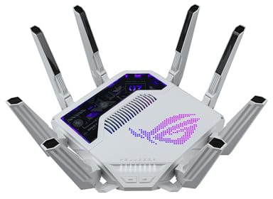 ASUS GT-BE19000AI Router di gioco AI Tri-Band WiFi 7 (802.11be), larghezza di banda 320 MHz e 4096-QAM, MLO, due porte 10G, AI Game Boost, Rete di gioco, Aura RGB, Supporto AiMesh, Guest Network
