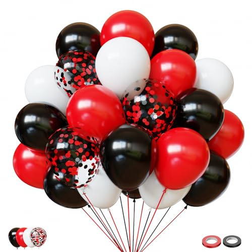 Luftballons Rot Schwarz Weiß 50 Stück 12 zoll Latex Ballons Konfetti Luftballons Rote Luftballons für Geburtstag Hochzeit Silvester Valentinstag Muttertag Abschluss Casino-Party Deko