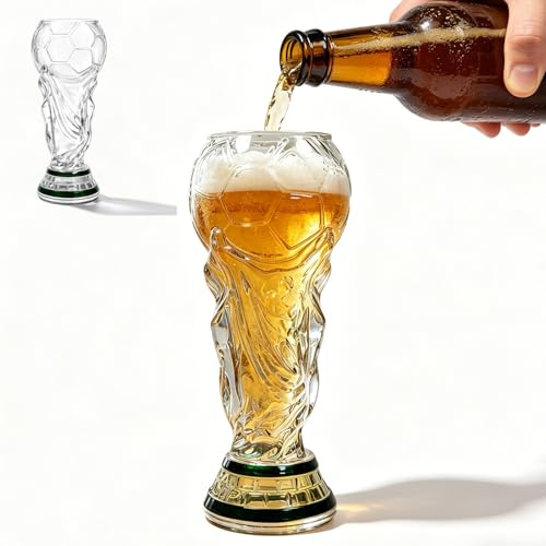 BOYIFEIJIE 2026 WM Bierglas,500ML Kristallglas Bierkrug Fußball Trophäenform, Stabil Langlebig Trinkbecher für WM EM Sportveranstaltung Familienfeier, Ideal für Bier Cocktails Getränke