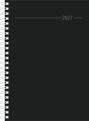 Wochenplaner Balacron schwarz A5 Ringbuch 2027: Wochenkalender A5 (15x21 cm) mit 1 Woche auf 2 Seiten, Ringbindung, Zeiteinteilung 7-22 Uhr & 4-sprachigem Kalendarium für Arbeit & Studium