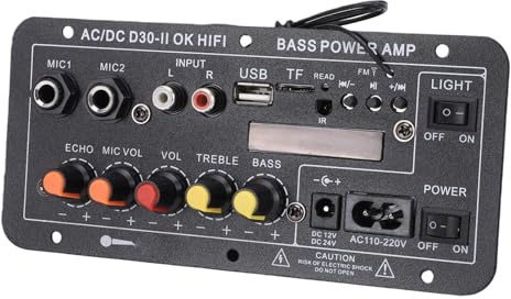 Tbest Placa Amplificadora de Audio para Automóvil, Amplificador de Potencia Bluetooth con Pantalla Digital y Control de Reverberación, para Estéreo de Automóvil y Parlantes Portátiles