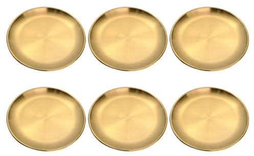 Genérico 6 Platos Redondos de Acero Inoxidable Dorados Reutilizables y Ligeros para Picnic y Camping, Suministros de Cocina Duraderos y Elegantes