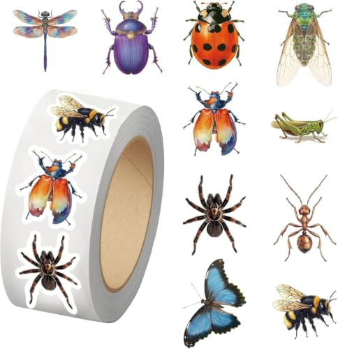 500 Stück Insekten Aufkleber, Insekten Sticker Rolle Tiere, Aufkleber Insektens Stickers Rollen Tieres, Sticker Tiere Rolle für Album, Telefon, Laptop, Skateboard, Scrapbook, Trinkflasche, Umschläge