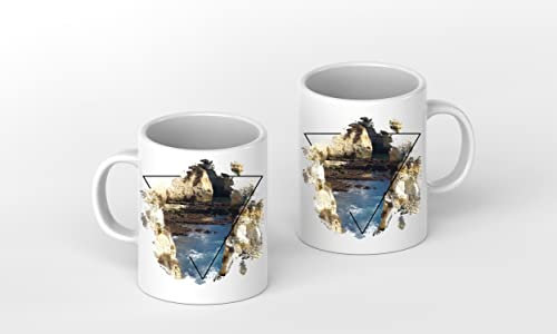 deyoli Felsküste in Algarve als Motivetasse 3 Eck 300ml, aus Keramik weiß, wunderbar als Geschenkidee oder ihre Neue Lieblingstasse