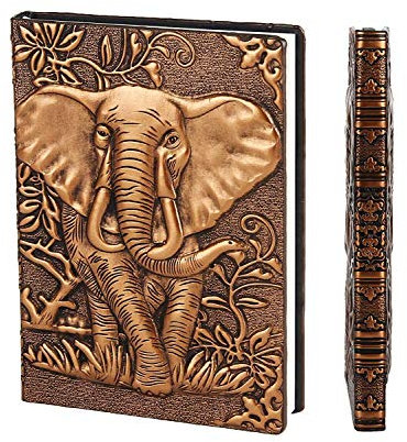 YHH Hardcover Notizbuch A6, Faux Leder Reise Tagebuch Liniert, Vintage Travel Journal zum selberschreiben Notizheft Buch Weihnachtsgeschenke für Mädchen Männer Kinder Jungen Klein 3D Elefant Kupfer