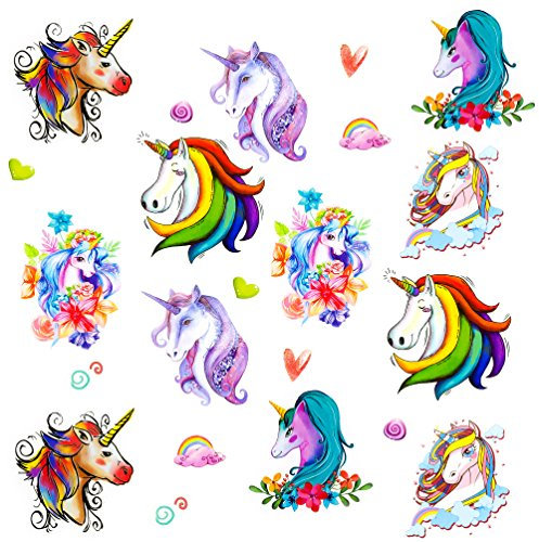 Oblique Unique® Lot de tatouages temporaires romantiques et colorés - Motif licorne - Pour anniversaire d'enfant