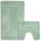 Velosso Non Slip Striped 2 Piece Bath Mat & Pedestal Mat Greek Key Plain Colours (Sage)
