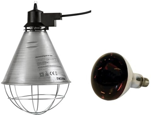 VOSS.farming Infrarot-Wärmestrahler mit Infrarotlampe Set, hochwertig und spritzwassergeschützt, Starke Wärmeleistung, Infrarot Infrarotbirne Wärmelampe mit Schutzkorb für Tiere