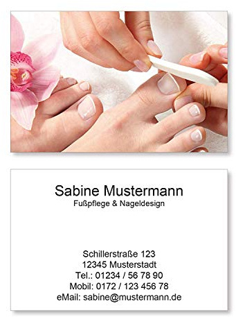 1000 Visitenkarten für Fußpflege Pediküre Nageldesign Nagelstudio - 400g Bilderdruck matt