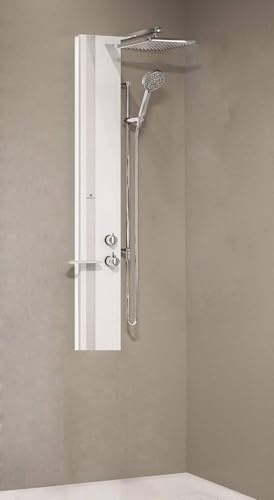 Novellini Colonna Doccia Line 2 Standard Attrezzata Miscelatore Termostatico Colore Bianco Opaco Fascia Mensola Silver Soffione Ripiano Porta Oggetti Doccetta Misura 22x57,5xH150 cm