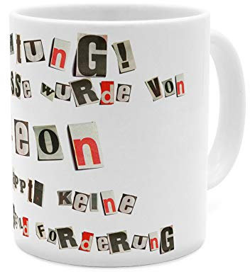 printplanet Tasse mit Namen Leon - Motiv Ausgeschnittene Buchstaben - Namenstasse, Kaffeebecher, Mug, Becher, Kaffeetasse - Farbe Weiß