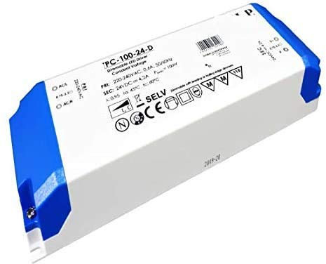 Dimmbarer Slim Line LED Trafo extra schmale Bauart/Netzteil - 24V DC - 100W - 4,2A MM ideal für Möbeleinbau 210 mm x 67 mm x 34 mm TRIAC dimmbar