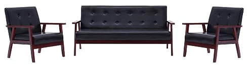 vidaXL Sofagarnitur 3-TLG. Sofa Sessel Couch Sitzmöbel Loungesofa Polstersofa Ledersofa Couchgarnitur Polstermöbel Schwarz Kunstleder