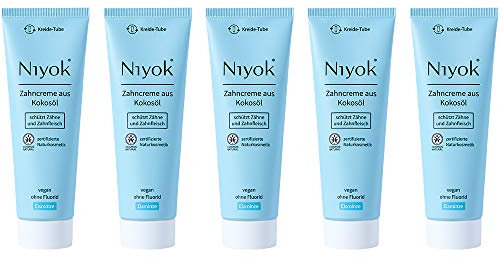 NIYOK Zahncreme Kokosöl, Eisminze (5x75ml), fluoridfreie Zahnpasta, Naturkosmetik