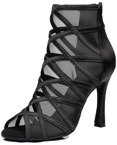MINITOO Bottines de Danse Femme Ete Fete Prom Formal Sandals Chaussure Bout Ouvert L445 Noir 10cm Talon EU 36