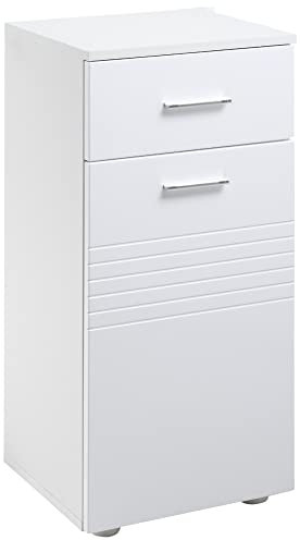 kleankin Badezimmerschrank Badschrank Multifunktionsschrank mit 1 Schublade 1 Türschrank Regal verstellbar Spanplatte Weiß 35 x 30 x 77,5 cm