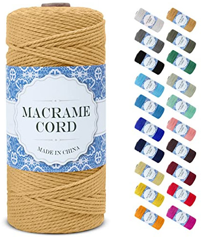 Uiopa Makramee Garn 2mm x 200m, Natürliche Baumwollgarn Baumwollkordel Farbig Baumwollschnur, Makramee-Garn Geflochten für DIY Basteln, Hängepflanze, Wandbehang, Weben Dekoration (Kaffee)