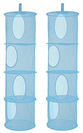 TSQZE 2 Stück Set Hängende Netz-Aufbewahrungstasche, Hängeorganizer 4 Tier Faltbare Aufbewahrungsnetze, Kuscheltiere Hängeregal Für Spielzeug, Kleine Kleidung (Blau)