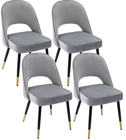 chairus 4er Set Esszimmerstühlen aus Samt für Küche Wohnzimmer Modern Armloser Bürostuhl Polsterstuhl Seitenstühle Hohler Rückenmit Metallbeinen (Grau-4)