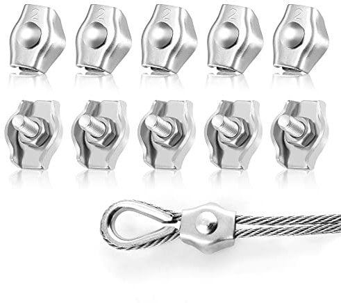LYCXAMES M2 - Morsetto per funi metalliche, 10 pezzi, morsetto da 2 mm, morsetto per cavi in acciaio inox 304, fune metallica, corda per biancheria, tenda fissa