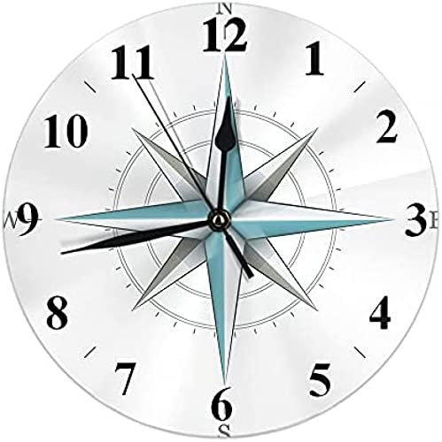 Horloge Murale Antique Rose des Vents Horloge Murale Navigation étoile Boussole silencieuse sans tic-tac Horloge Murale décorative à Piles 10 Pouces Blanc