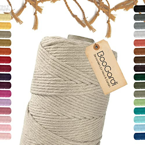 BooGardi Makramee Garn · viele Farben · Sand 3mm x 200m · 3mm oder 5mm · Wollgarn · kreatives knüpfen weben Stricken · DIY Boho Garn