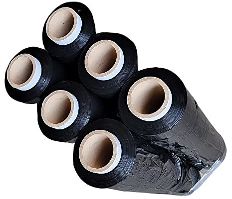 All4All Stretchfolie Schwarz 350m Packfolie 6 Rollen Palettenfolie 3 kg Wickelfolie 23my flexible schwarze Stretchfolie hochwertige Qualität zum Verpacken und Sichern von Sendungen