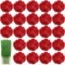 HinyoCo 28 Pcs Hortensias Artificiales, Hortensias de Seda Cabezas de Flores con Tallos Flores Falsas para Ramos de Novia, Decoración de Fiesta en el hogar, Arreglos, Centros de Mesa (Rojo)