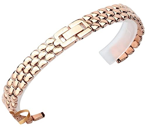 AEMALL Edelstahl-Uhrenarmband Silber Roségold Armband Ersatzarmband 6 8 10 12 14 mm kleines Zifferblatt Dame Mode Uhrenkette (Farbe: Roségold, Größe: 10 mm)