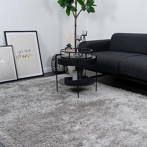 Consilio Concept 80 x 150 Teppich Wohnzimmer Silber Hochflor Shaggy langflorig Handmade handgefertigt Wohnzimmerteppich modern Zertifiziert Made in Germany Design Manufaktur Markenteppich Oeko TEX