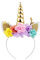 Nishine Einhorn Horn Floral Stirnband Glitter Ohren Pony Kopfbänder Tiara für Mädchen Party Geburtstag Cosplay(Gold&Rosa)