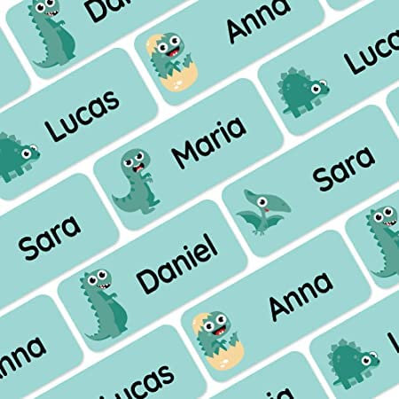 My Nametags® Award-Winning Name Stickers for Clothes & Items | 56 No-Iron, Washable Stick-On Tags for Babies, Kids & Adults | Dinosaur Stickers (Green)