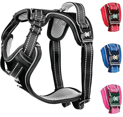 Elite Paws® UK: Premium Metal Buckle Dog Harness, Strong, Safe, Padded, Comfortable, Adjustable, Reflective, Front/Back Lead Attachments, Soft Handle, Pet Walking Vest/Training Product (Black, Small)