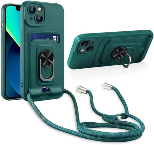 Haygdz Handykette Hülle kompatibel mit Xiaomi Redmi Note 8/Note 8 2021, 360 Grad Ringhalter Stand [Kartenfach] Handy Cover,Verstellbarer Halskette Handyhülle, Grün
