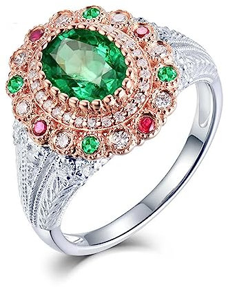 Ring Gold 750 Damen, Engagement Ring 18 Karat Weißgold Smaragd Ovale Form Halo Ring mit 1,2 ct Smaragd für Geburtstag Größe 63 (20.1)