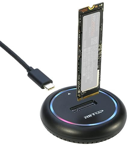 RIITOP M.2 NVMe & SATA SSD USB Docking Station, Black, USB 3.2 Gen2, Compatible with PC, Tool-free, RGB