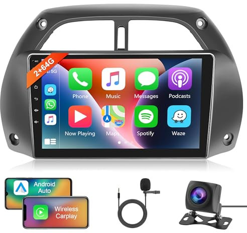 8 Core 2G+64G Wireless Carplay Android 13 Autoradio für Toyota RAV4 2001-2006 mit Android Auto Navi GPS WiFi 9 Zoll Touchscreen Autoradio 2 Din mit Mirror Link Bluetooth FM/RDS/USB/SWC Rückfahrkamera