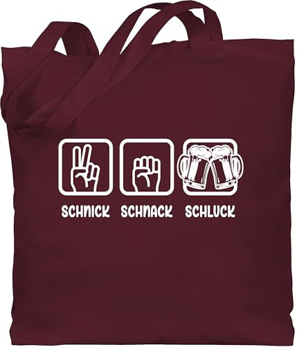 Baumwolltasche - Party & Alkohol Damen - Schnick Schnack Schluck I Schere Stein Papier I JGA Trinksprüche Malle I Alkoholliebe I Saufen Geschenk Bierliebhaber I Trink Spruch - Unisize - Bordeauxrot