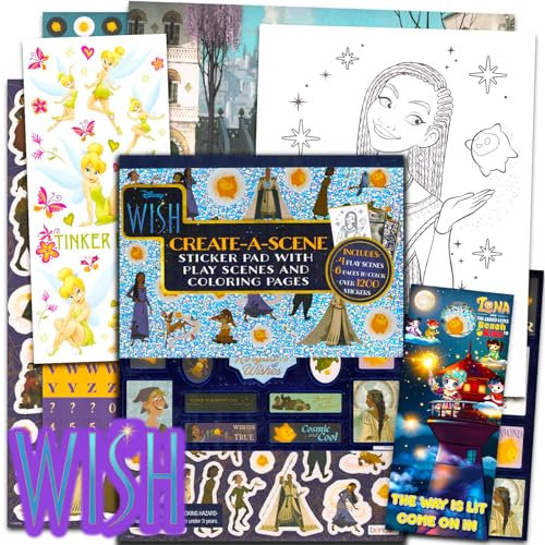Disney Wish Create a Scene Sticker Activity Books for Girls - Bundle with Sticker Pad with 1200+ Stickers Featuring Disney Wish Bonus Malvorlagen, mehr | Disney Stickerbücher für Mädchen 4-8