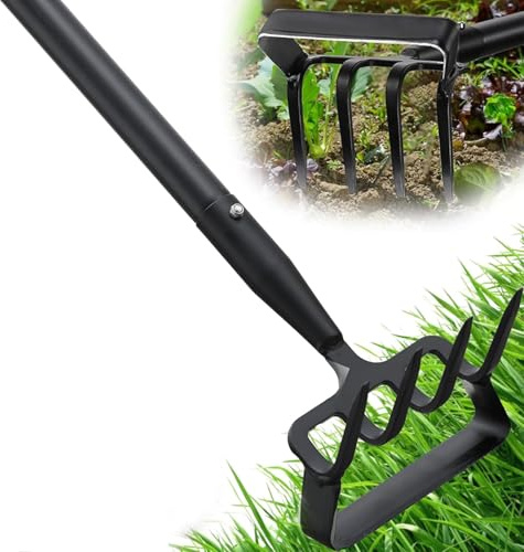 Upgraded Hula Hoe and Garden Hoe, Stirrup Hoe with Adjustable Handle for Weeding Digger loosening Soil Metal Garden Cultivator Hula Hoe with Rake Tiller Cultivator (30-73 Inch)