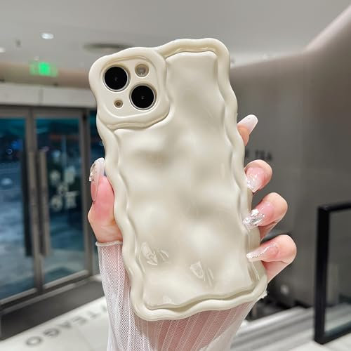 ZTOFERA Wavy Case for iPhone 11, Cute Wave Frame Shiny 3D Ripple Design Protective Phone Case Soft TPU Bumper Lightweight Shockproof Cover for Girls Women, Cream