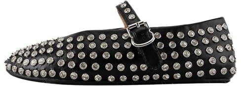 Gradinery Rhinestone Flats for Women Crystal Studded Mary Jane Ballet Flats Shoes Buckle Strap Sparkly Casual Dress Ballerina Shoes, Rhinestone Black, 4 UK