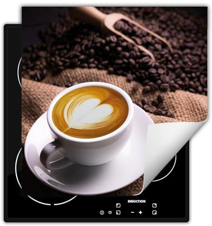 DarHaus Herdabdeckplatte 50x52 cm Einteilig Küchen Zubehör Kochfeld Abdeckung Ceranfeld Herdplattenabdeckung Induktionskochfeld Aufrollbare Matte, Kaffee - herz