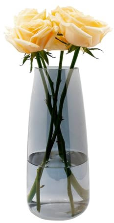 Florero de Vidrio, ins Moderno jarrón de Cristal Transparente, 22 CM de Alto Jarrón de Cristal para la decoración de la Mesa, jarrones Decorativos para la Hierba de la Pampa, Tulipanes (Gris Ahumado)