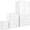 High Gloss Bedroom Furniture Set 3 Piece Bedroom Set with Gloss 3 Door Wardrobe 4 Drawer Chest of Drawer + 2 Drawer Bedside Table Cabinet for Bedroom Storage Set, White