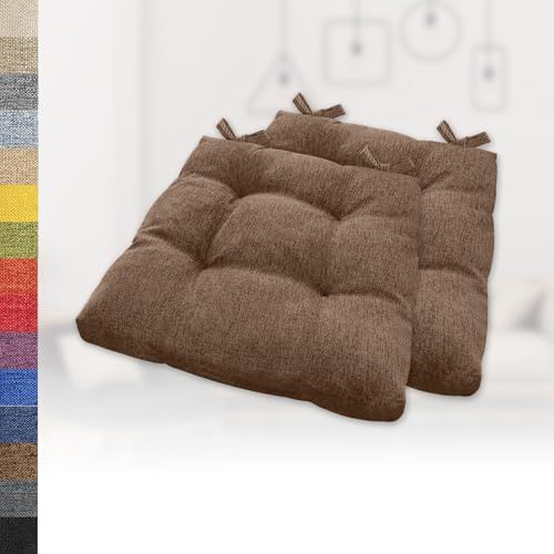 Lsjoaw 2er Set Sitzkissen 45x45x6cm Gemütliche Stuhlkissen mit Bindebänder Polster Auflage Sitzpolster Stuhlauflage Sitzpolster für Gartenstuhl Küche oder Esszimmer Quadrat Leinenimitat Braun