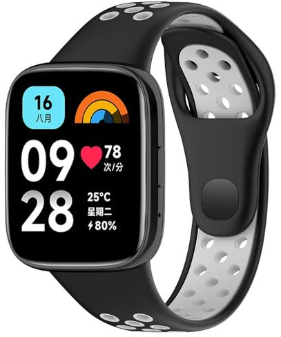 BYISYUE Breathable Watch Strap for Xiaomi Redmi Watch 3 Active, Silicone Sport Replacement Band for Redmi Watch 3 Active