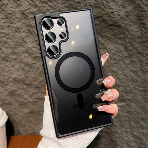 FYYFTYT Étui de téléphone Transparent magnétique pour Samsung Galaxy S22 S23 S24 Ultra Plus Couverture Transparente de Chargement sans Fil pour téléphone Portable, Noir, pour Samsung 23