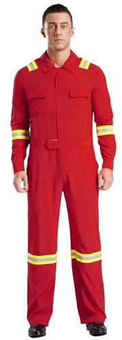 Fldy Herren Arbeitsoverall Reflektierend Kombi Overall Jumpsuit Mit 4 Taschen Mechanisch Handwerker Werkstatt Anzug Arbeitskleidung Rot XXL